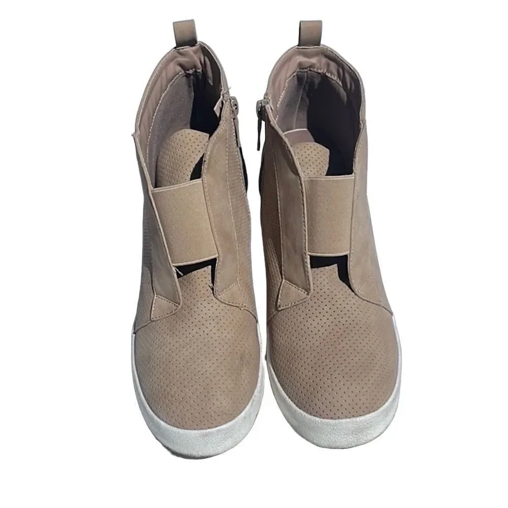 Qupid Perforated High Top Wedge Sneaker 19358